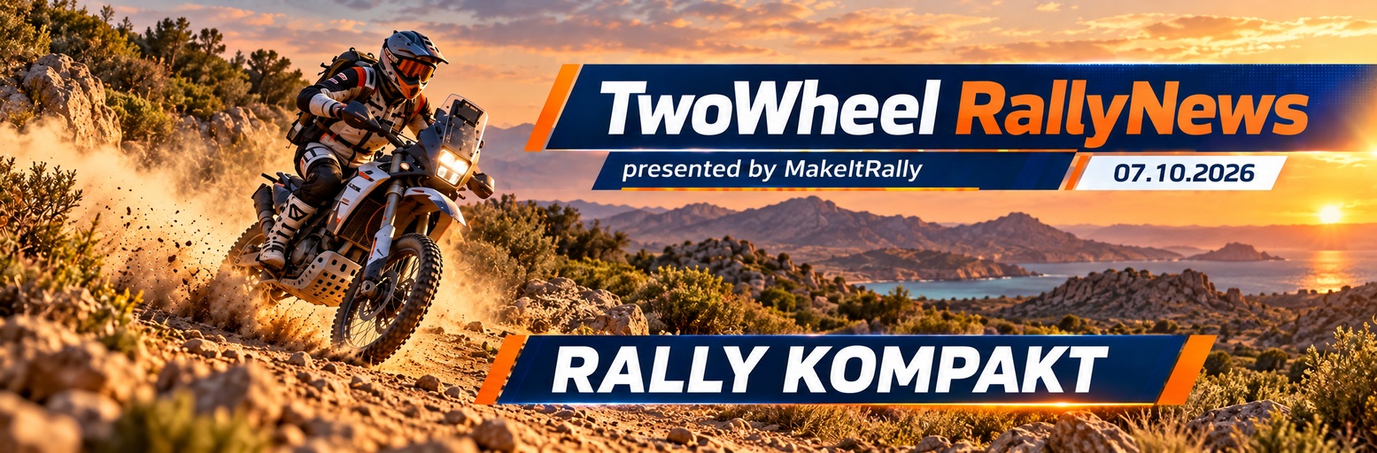 Rally raid motorcyclist riding through desert terrain
