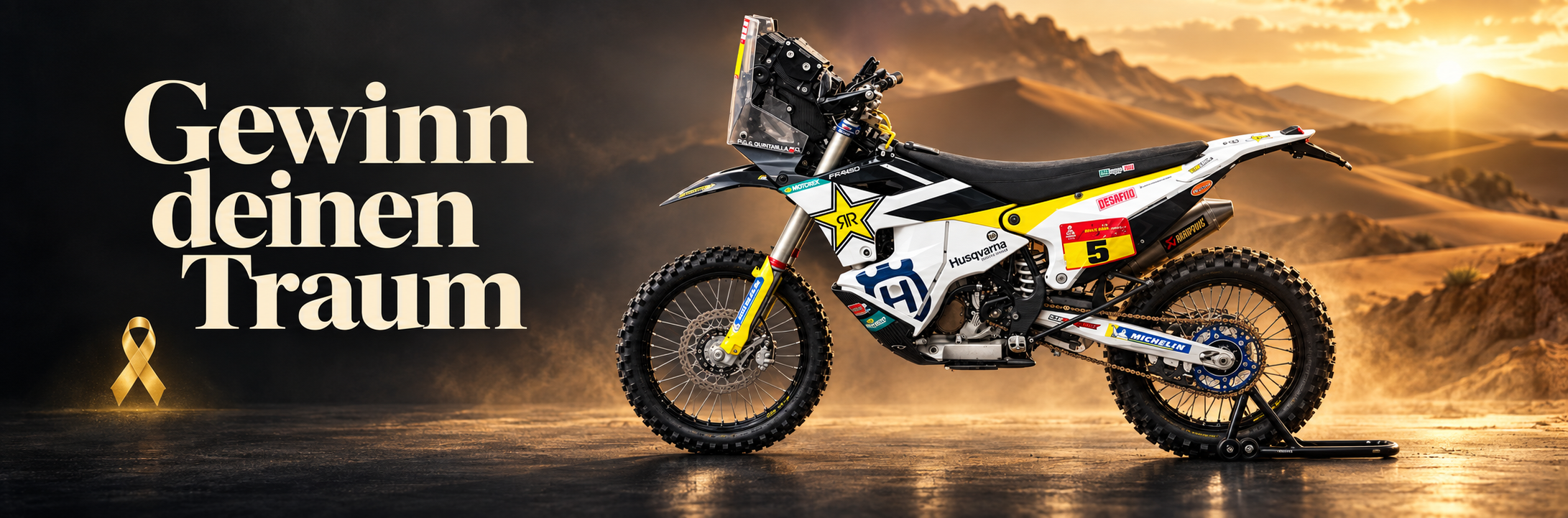 Pablo Quintanilla riding his Husqvarna FR 450 Rally Factory, the Dakar bike being raffled for charity