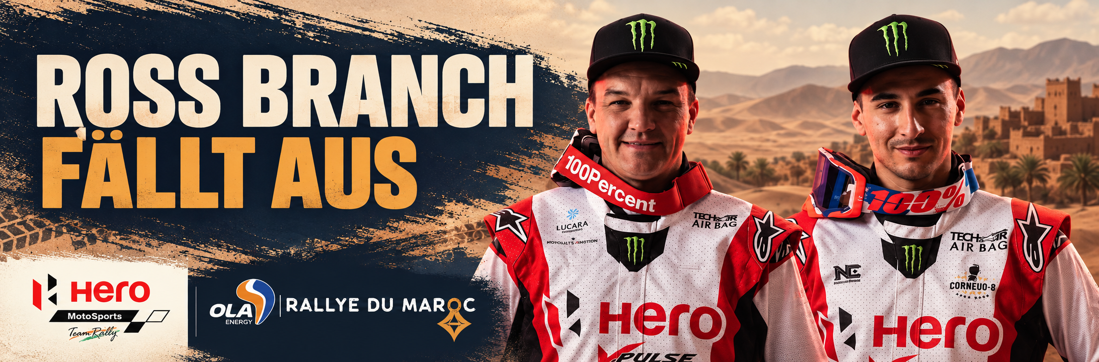 Official team portrait of Hero MotoSports rider Ross Branch, who is missing the Rallye du Maroc after a training crash