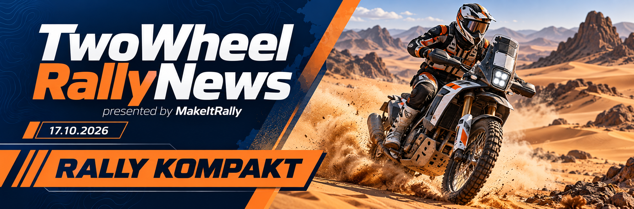 Motorcycle rally raid riders in a desert landscape