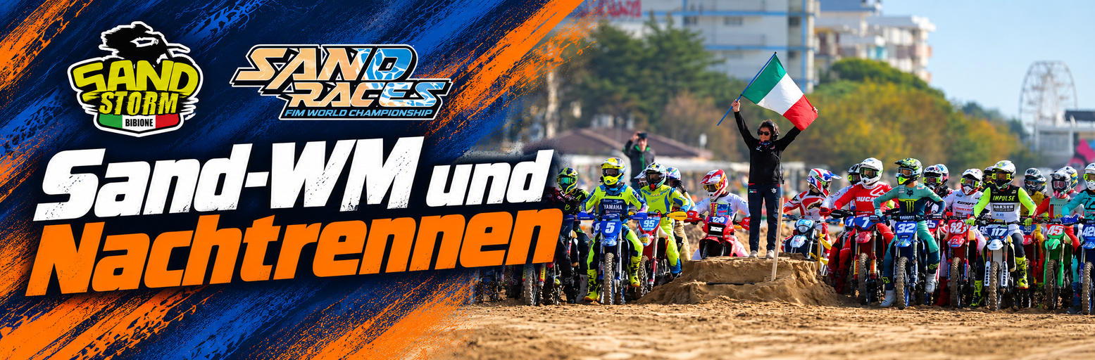 Motorcycles at the start of a sand race on the beach at Bibione