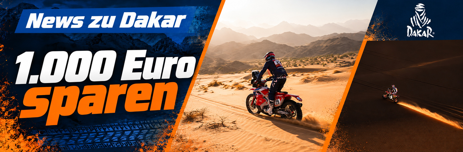 Archive photo of a motorcycle rider on a Dakar stage in the desert
