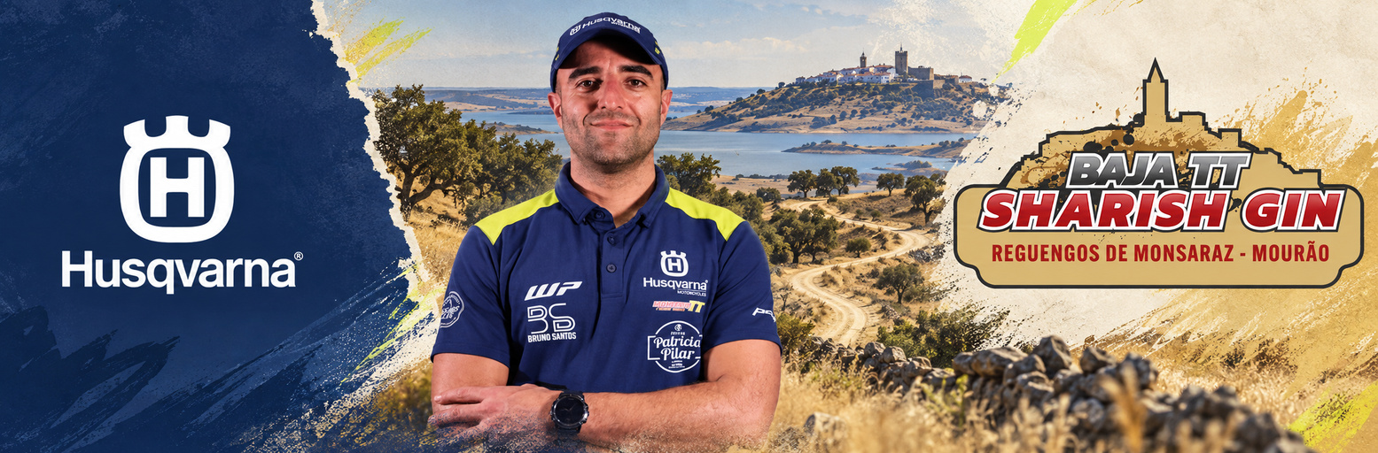Bruno Santos riding his Husqvarna FE 450 on a Portuguese baja stage