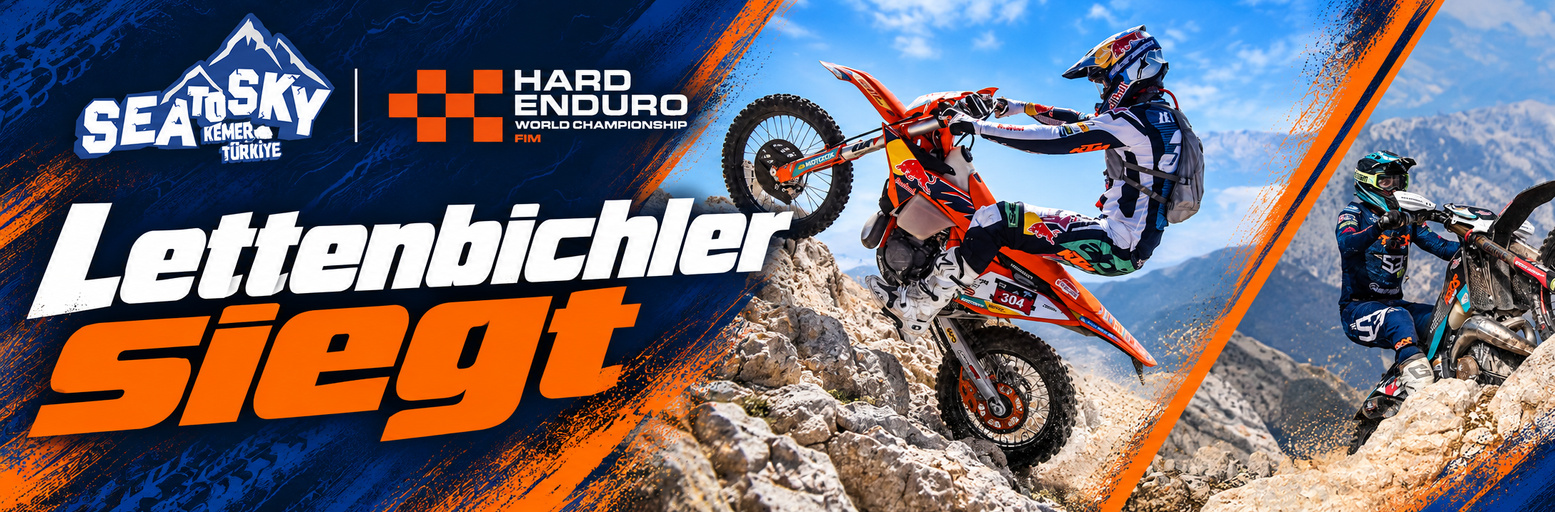 Manuel Lettenbichler on his KTM during the Mountain Race at the Sea to Sky 2026, with event logos