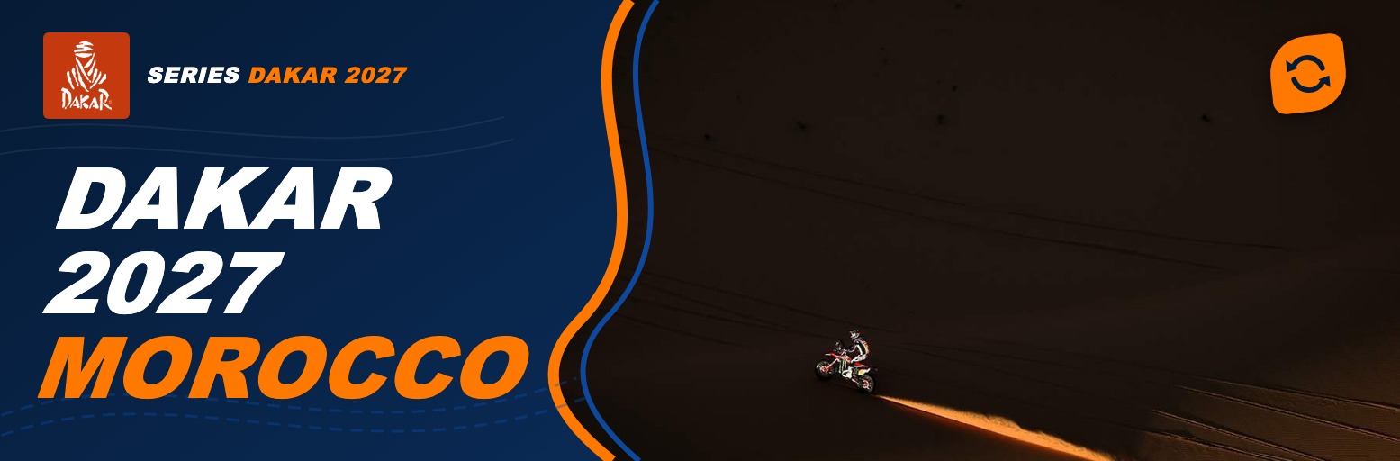 Luciano Benavides celebrates with his KTM team at the finish of the 2026 Dakar
